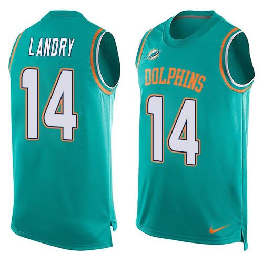Dolphins #14 Jarvis Landry Aqua Green Team Color Men's Stitched NFL Limited Tank Top Jersey 