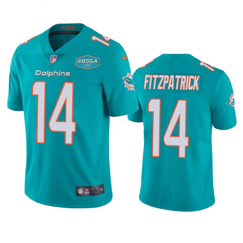 Men's Miami Dolphins #14 Ryan Fitzpatrick Aqua With 347 Shula Patch 2020 Vapor Untouchable Limited Stitched NFL Jersey 