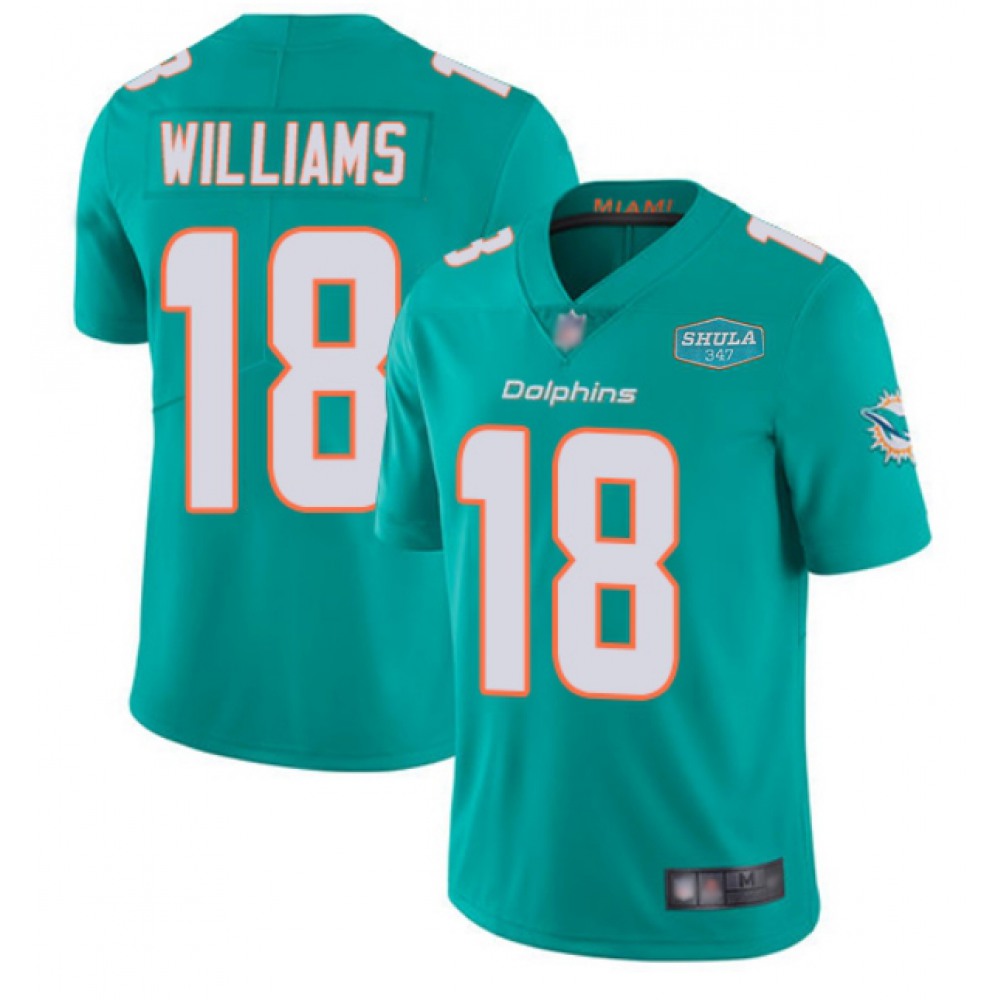 Men's Miami Dolphins #18 Preston Williams Aqua With 347 Shula Patch 2020 Vapor Untouchable Limited Stitched NFL Jersey 