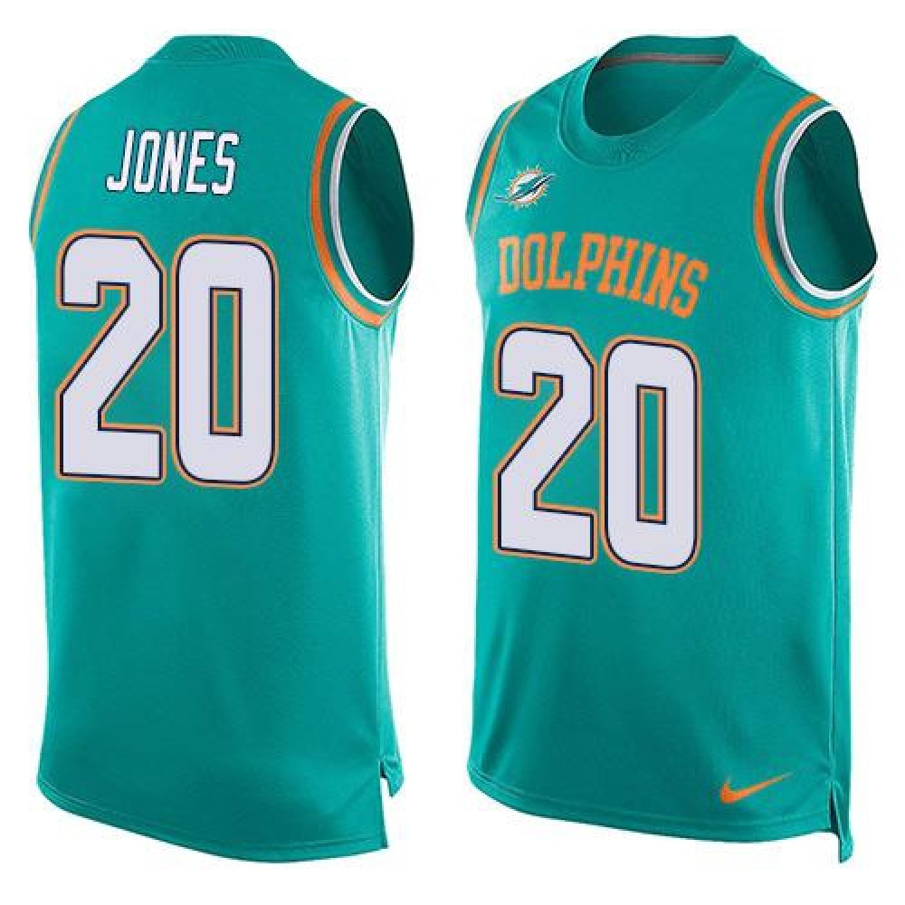 Dolphins #20 Reshad Jones Aqua Green Team Color Men's Stitched NFL Limited Tank Top Jersey 