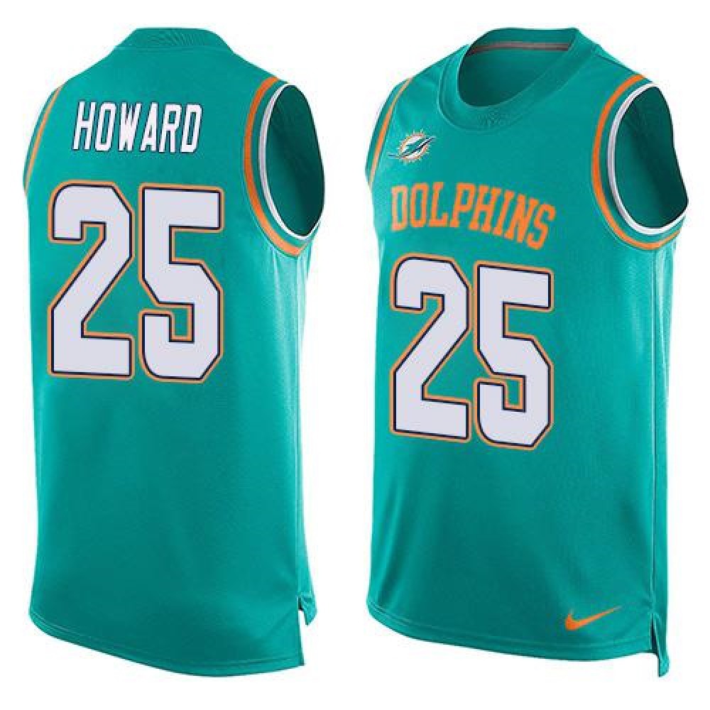 Dolphins #25 Xavien Howard Aqua Green Team Color Men's Stitched NFL Limited Tank Top Jersey 