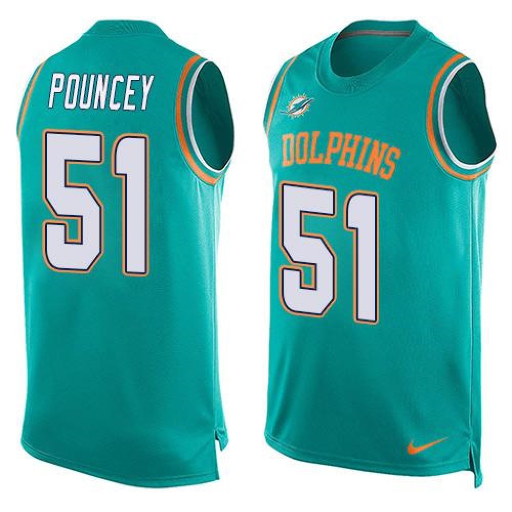 Dolphins #51 Mike Pouncey Aqua Green Team Color Men's Stitched NFL Limited Tank Top Jersey 