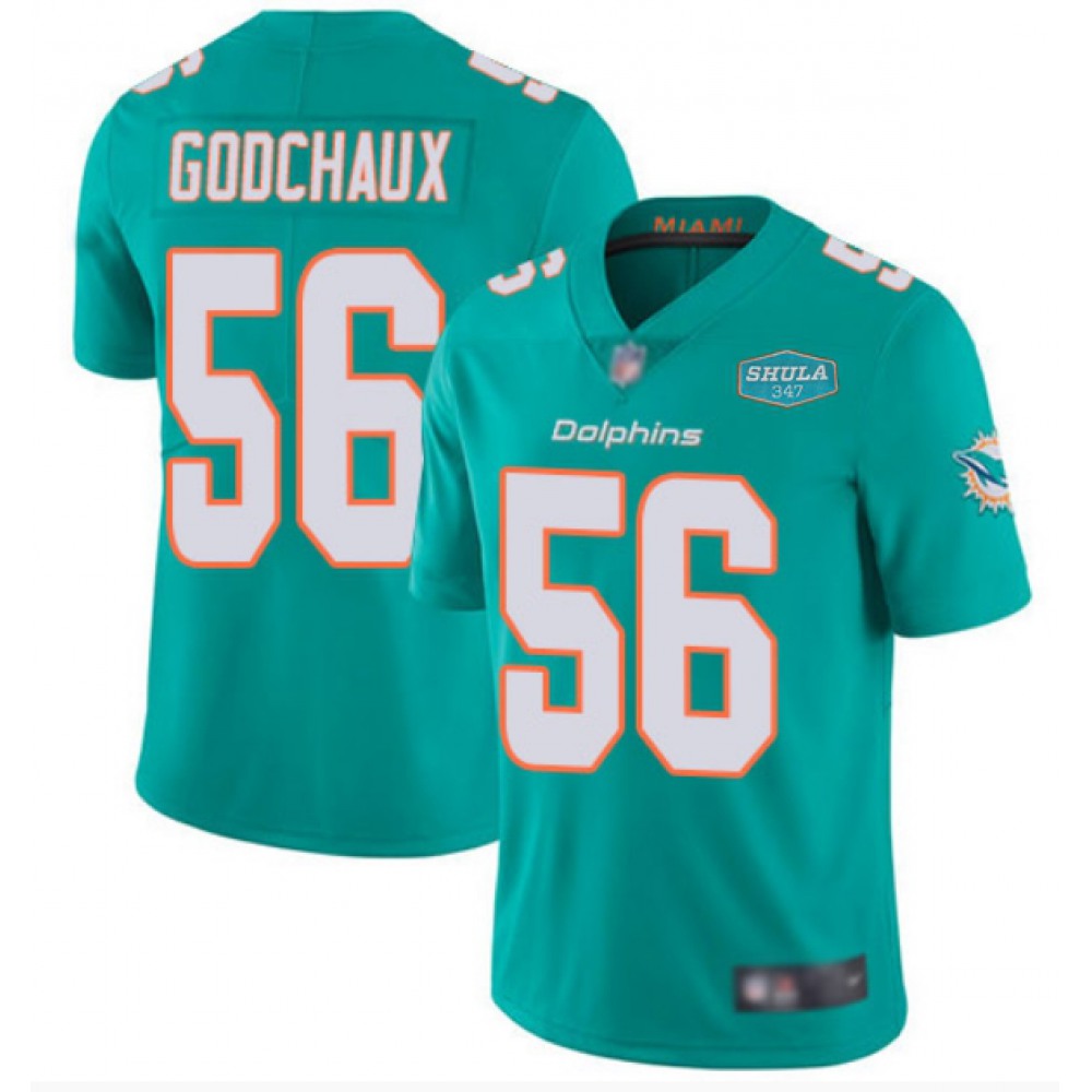 Men's Miami Dolphins #56 Davon Godchaux Aqua With 347 Shula Patch 2020 Vapor Untouchable Limited Stitched NFL Jersey 