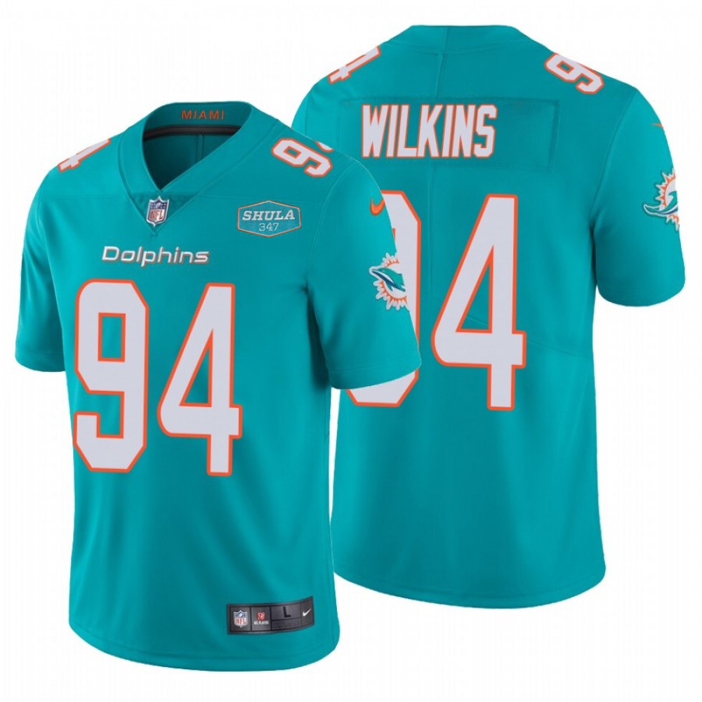 Men's Miami Dolphins #94 Christian Wilkins Aqua With 347 Shula Patch 2020 Vapor Untouchable Limited Stitched NFL Jersey 