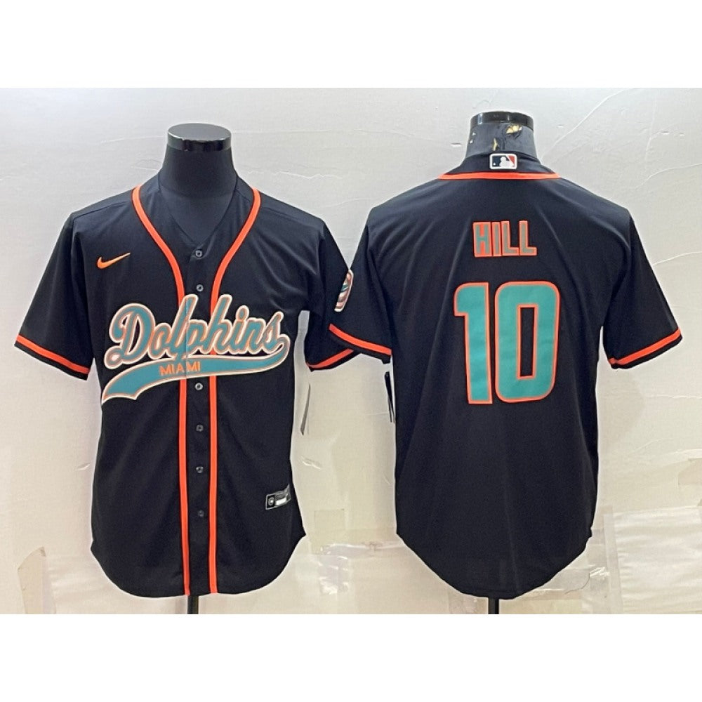 Men's Miami Dolphins #10 Tyreek Hill Black With Patch Cool Base Stitched Baseball Jersey 