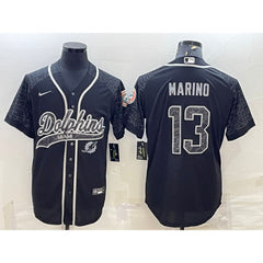 Men's Miami Dolphins #13 Dan Marino Black Reflective With Patch Cool Base Stitched Baseball Jersey 