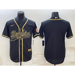Men's Miami Dolphins Blank Black Gold With Patch Cool Base Stitched Baseball Jersey 
