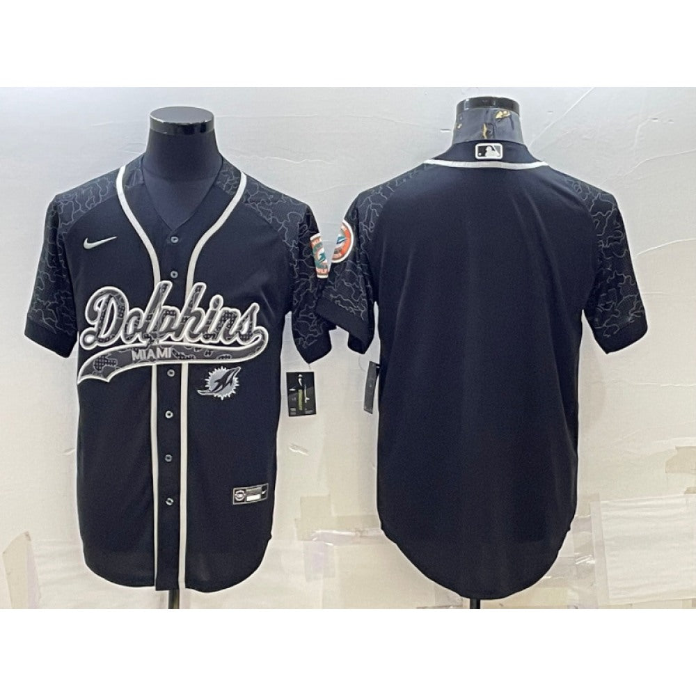 Men's Miami Dolphins Blank Black Reflective With Patch Cool Base Stitched Baseball Jersey 