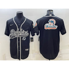 Men's Miami Dolphins Black Reflective Team Big Logo With Patch Cool Base Stitched Baseball Jersey 