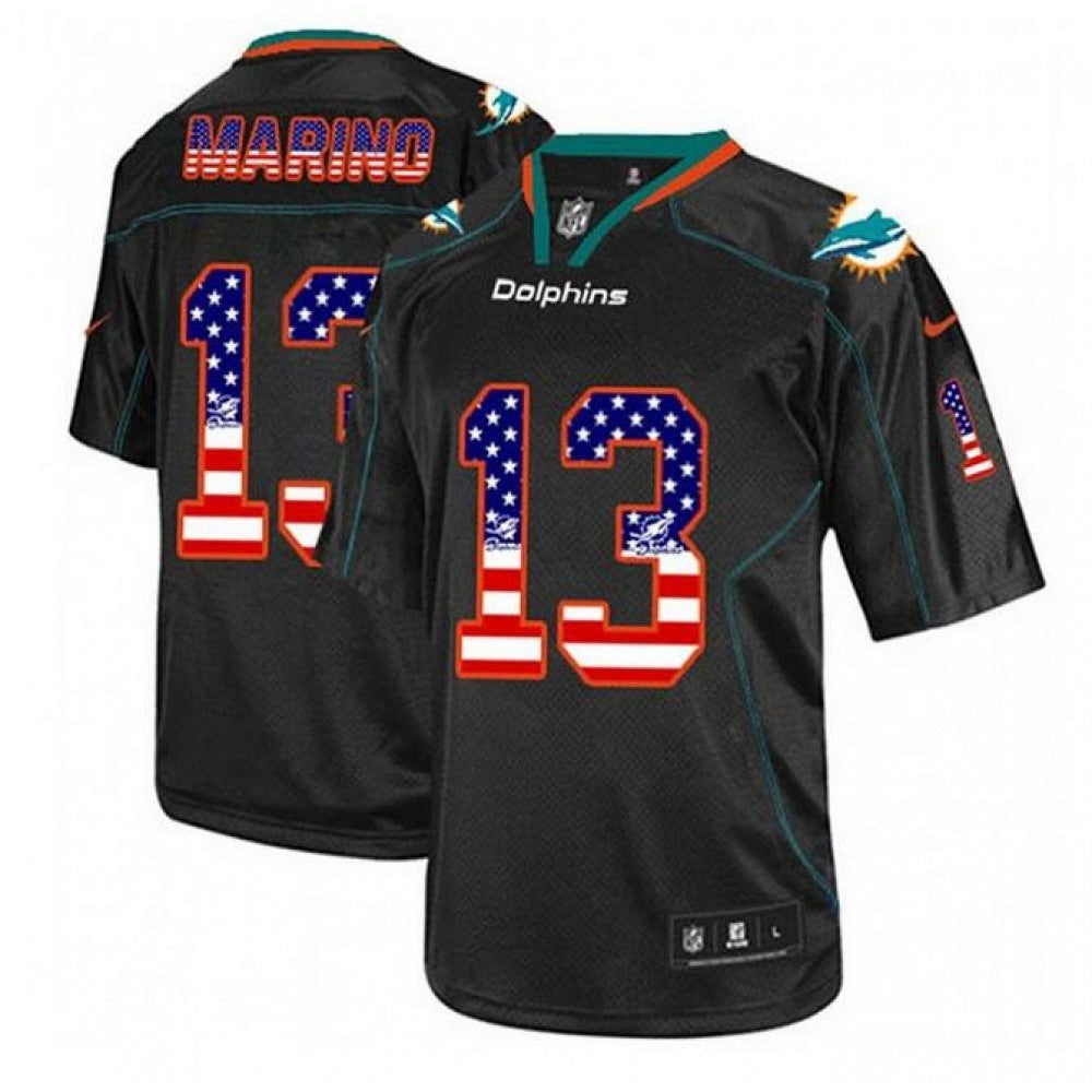 Men's Miami Dolphins #13 Dan Marino Black USA Flag Fashion Stitched Football Jersey 