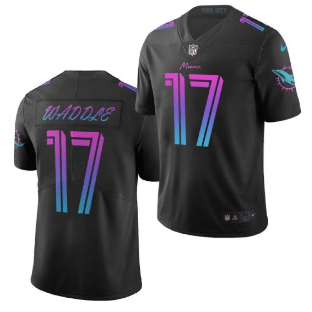 Men's Miami Dolphins #17 Jaylen Waddle Black City Edition Stitched Football Jersey 