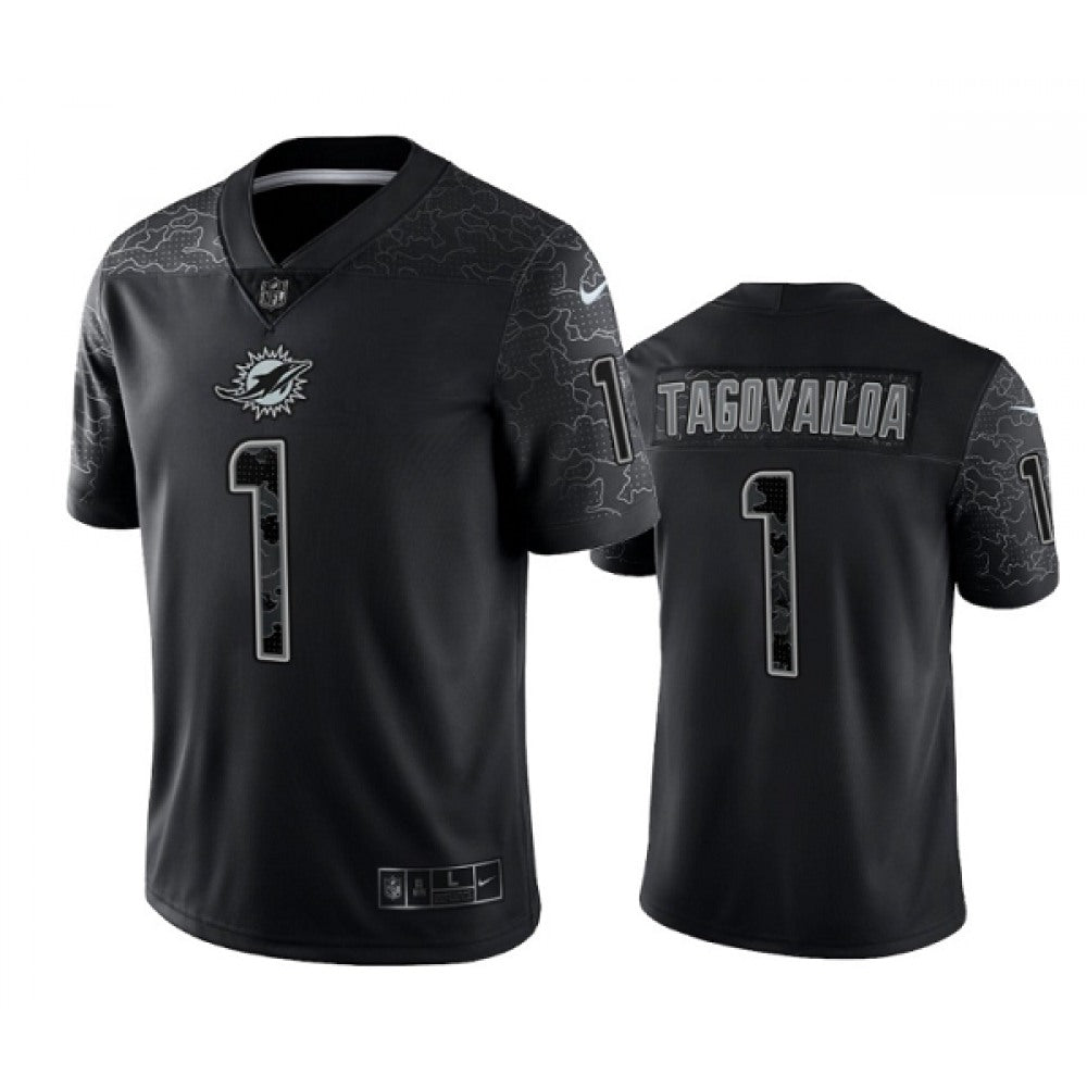 Men's Miami Dolphins #1 Tua Tagovailoa Black Reflective Limited Stitched Football Jersey 