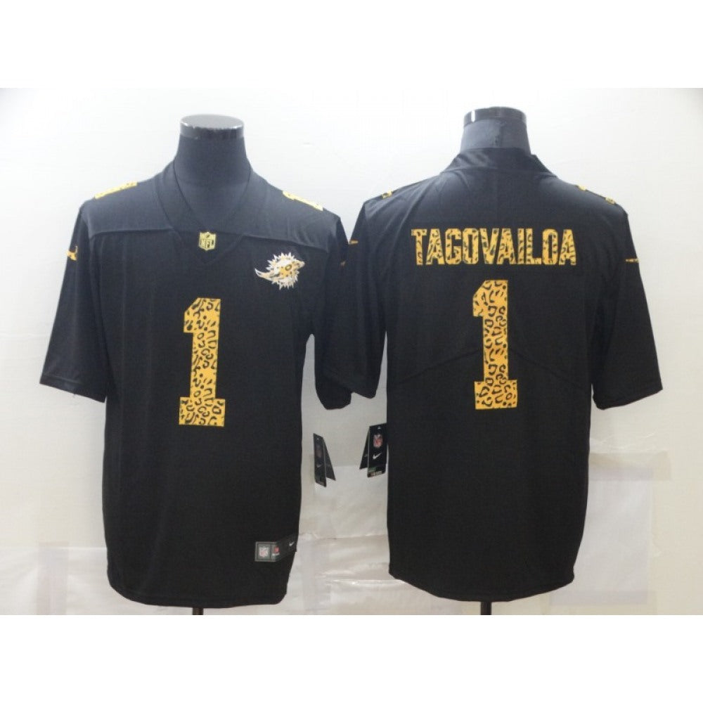 Men's Miami Dolphins #1 Tua Tagovailoa 2020 Black Leopard Print Fashion Limited Stitched Jersey 