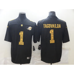 Men's Miami Dolphins #1 Tua Tagovailoa 2020 Black Leopard Print Fashion Limited Stitched Jersey 