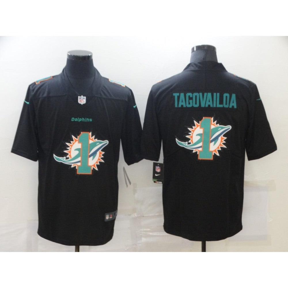 Men's Miami Dolphins #1 Tua Tagovailoa Black Shadow Logo Limited Stitched Jersey 