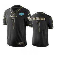 Men's Miami Dolphins #1 Tua Tagovailoa 2020 Black Gold With 347 Shula Patch Limited Stitched Jersey 