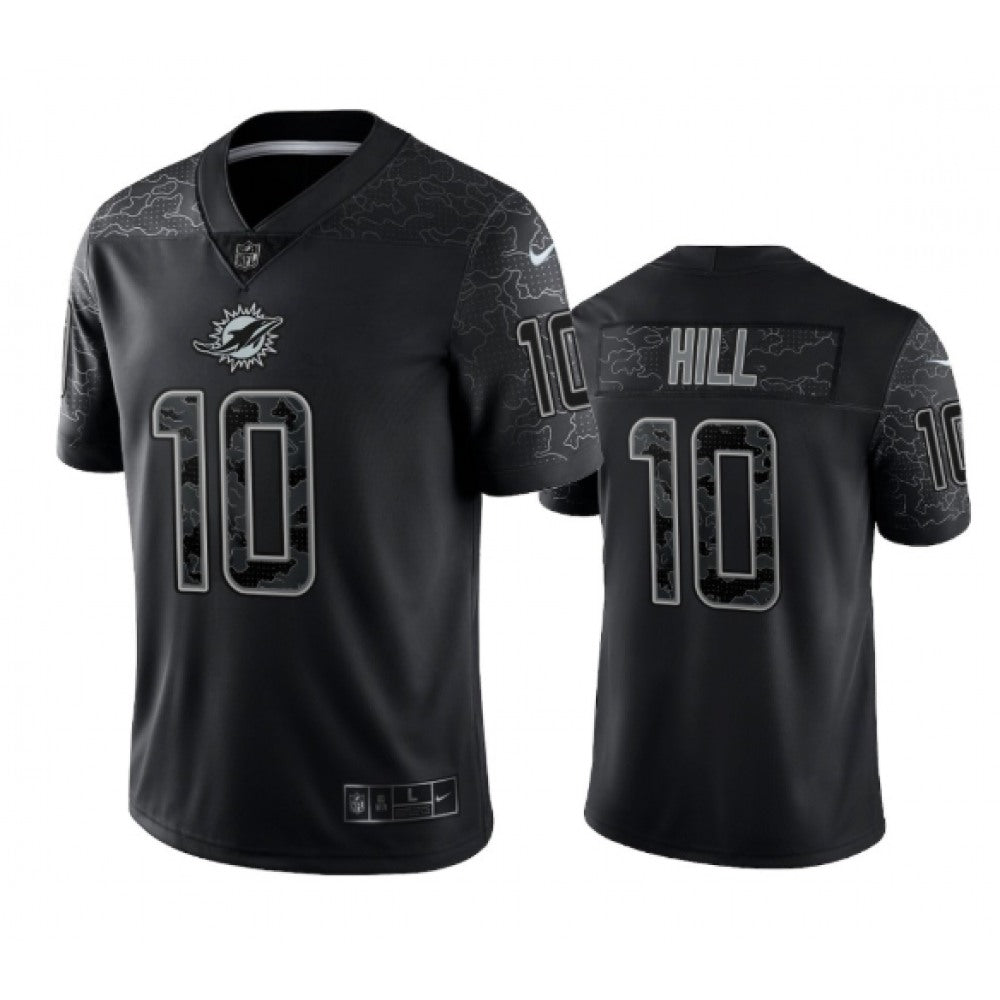 Men's Miami Dolphins #10 Tyreek Hill Black Reflective Limited Stitched Football Jersey 