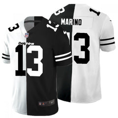 Men's Miami Dolphins #13 Dan Marino Black & White Split Limited Stitched Jersey 
