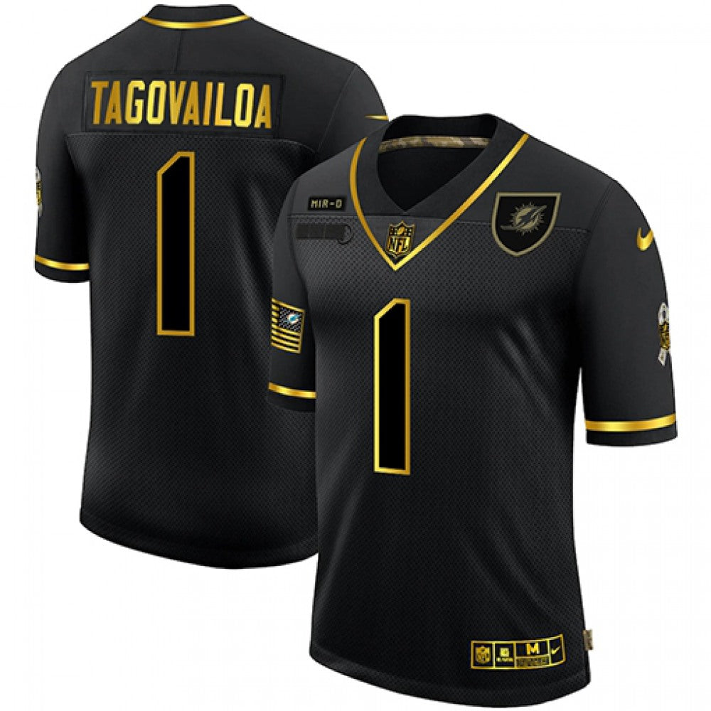 Men's Miami Dolphins #1 Tua Tagovailoa 2020 Black/Gold Salute To Service Limited Stitched Jersey 
