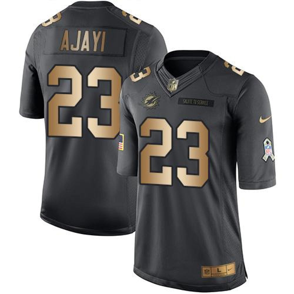 Dolphins #23 Jay Ajayi Black Men's Stitched NFL Limited Gold Salute To Service Jersey 