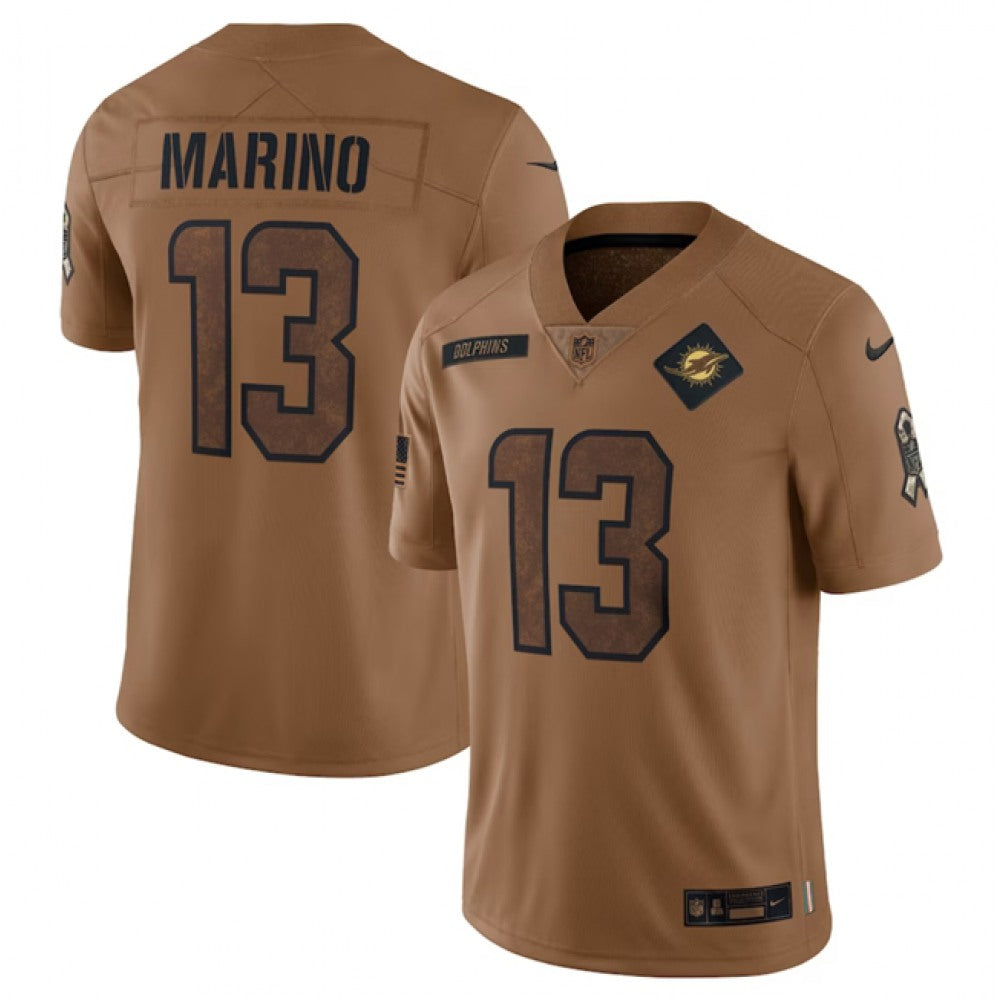 Men's Miami Dolphins #13 Dan Marino 2023 Brown Salute To Service Limited Stitched Football Jersey 