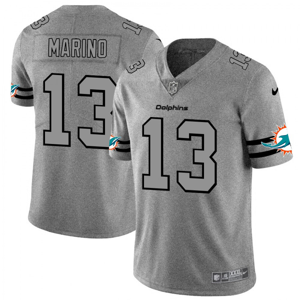 Men's Miami Dolphins #13 Dan Marino 2019 Gray Gridiron Team Logo Limited Stitched NFL Jersey 