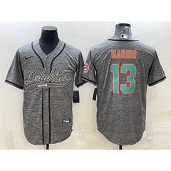 Men's Miami Dolphins #13 Dan Marino Grey With Patch Cool Base Stitched Baseball Jersey 
