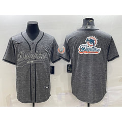 Men's Miami Dolphins Grey Team Big Logo With Patch Cool Base Stitched Baseball Jersey 