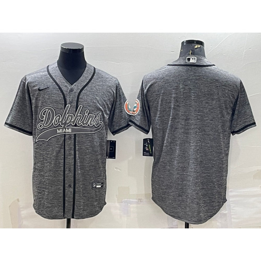 Men's Miami Dolphins Blank Grey With Patch Cool Base Stitched Baseball Jersey 
