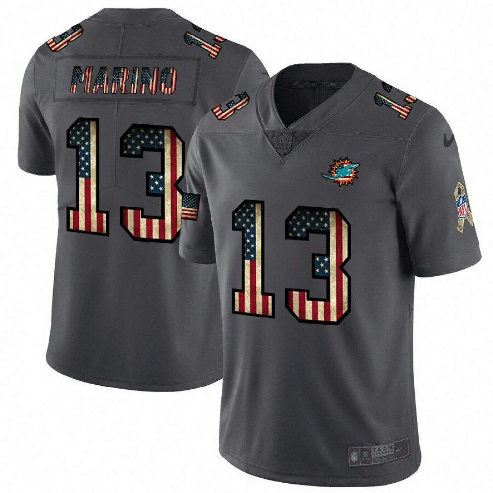 Men's Miami Dolphins #13 Dan Marino Grey 2019 Salute To Service USA Flag Fashion Limited Stitched NFL Jersey 