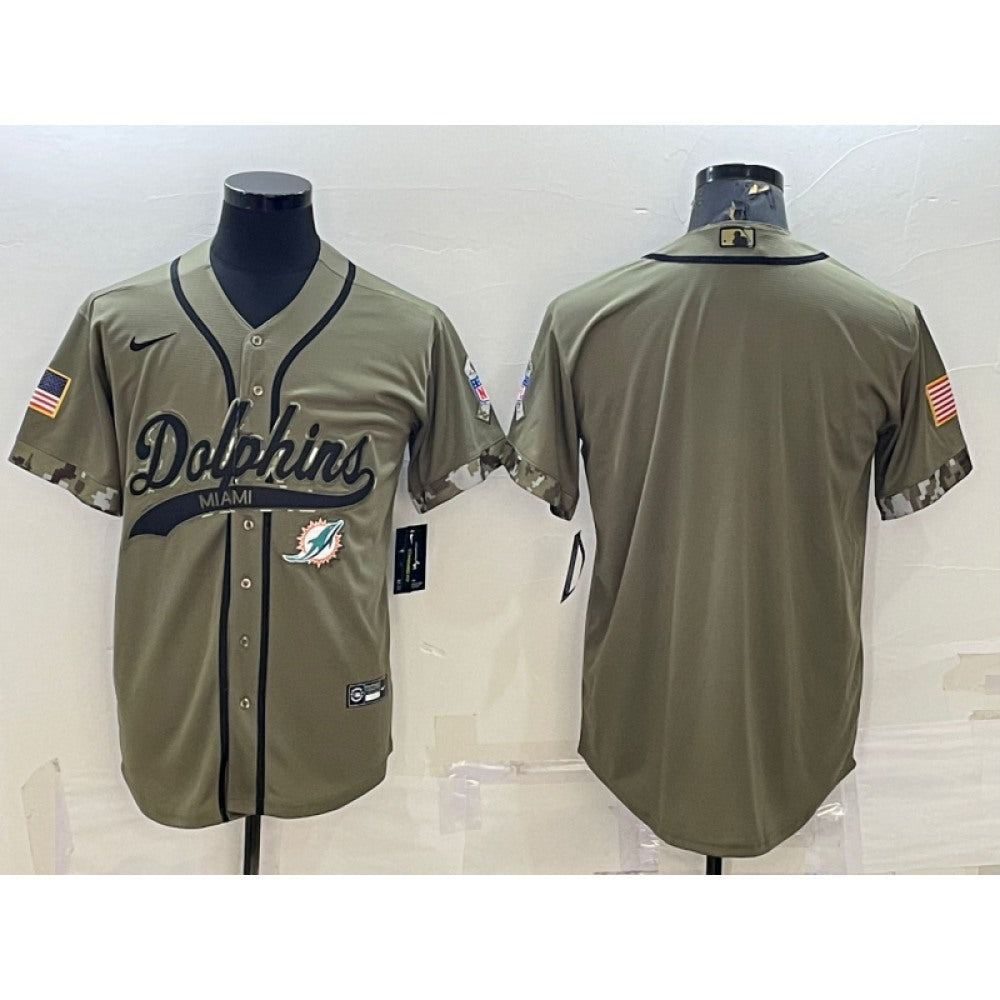 Men's Miami Dolphins Blank Olive 2022 Salute To Service Cool Base Stitched Baseball Jersey 