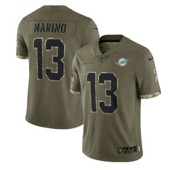 Men's Miami Dolphins #13 Dan Marino Olive 2022 Salute To Service Limited Stitched Jersey 