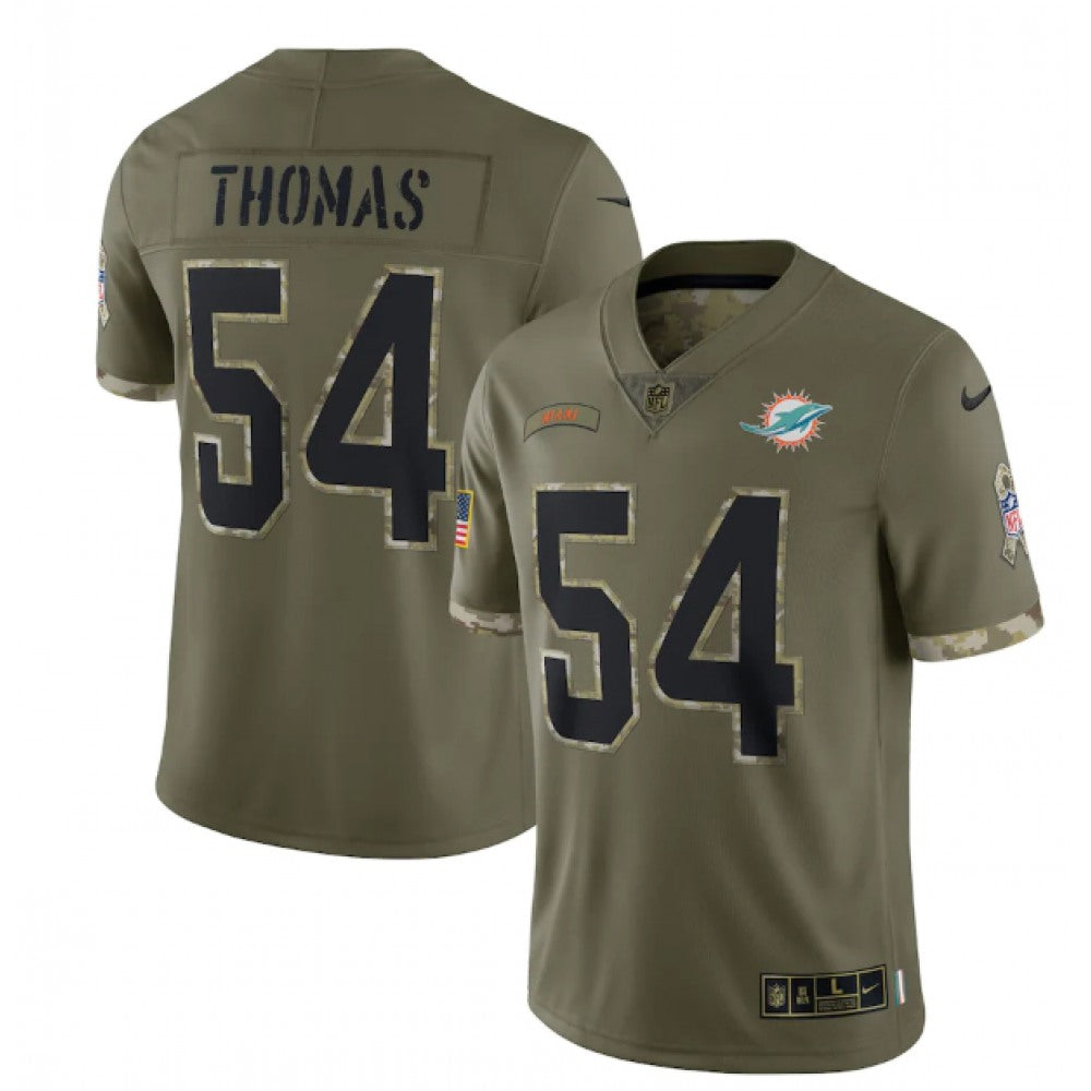 Men's Miami Dolphins #54 Zach Thomas Olive 2022 Salute To Service Limited Stitched Jersey 