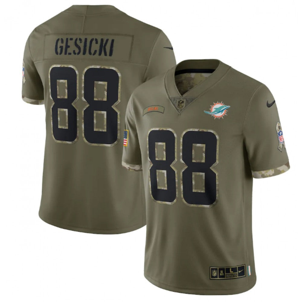Men's Miami Dolphins #88 Mike Gesicki Olive 2022 Salute To Service Limited Stitched Jersey 