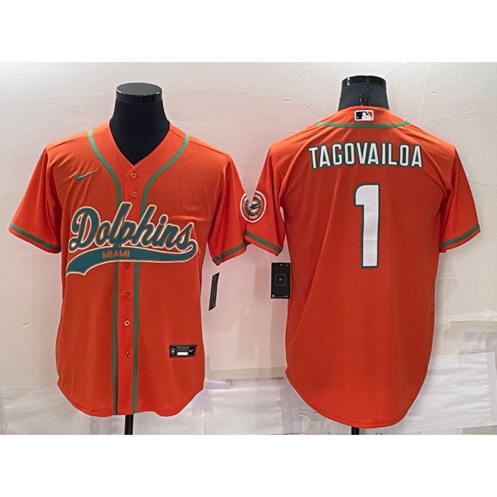 Men's Miami Dolphins #1 Tua Tagovailoa Orange Cool Base Stitched Baseball Jersey 