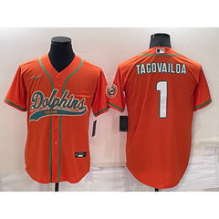 Men's Miami Dolphins #1 Tua Tagovailoa Orange Cool Base Stitched Baseball Jersey 