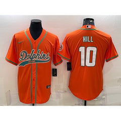 Men's Miami Dolphins #10 Tyreek Hill Orange With Patch Cool Base Stitched Baseball Jersey 