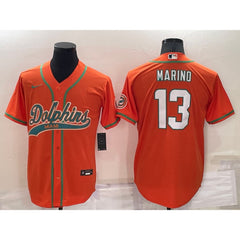 Men's Miami Dolphins #13 Dan Marino Orange Cool Base Stitched Baseball Jersey 