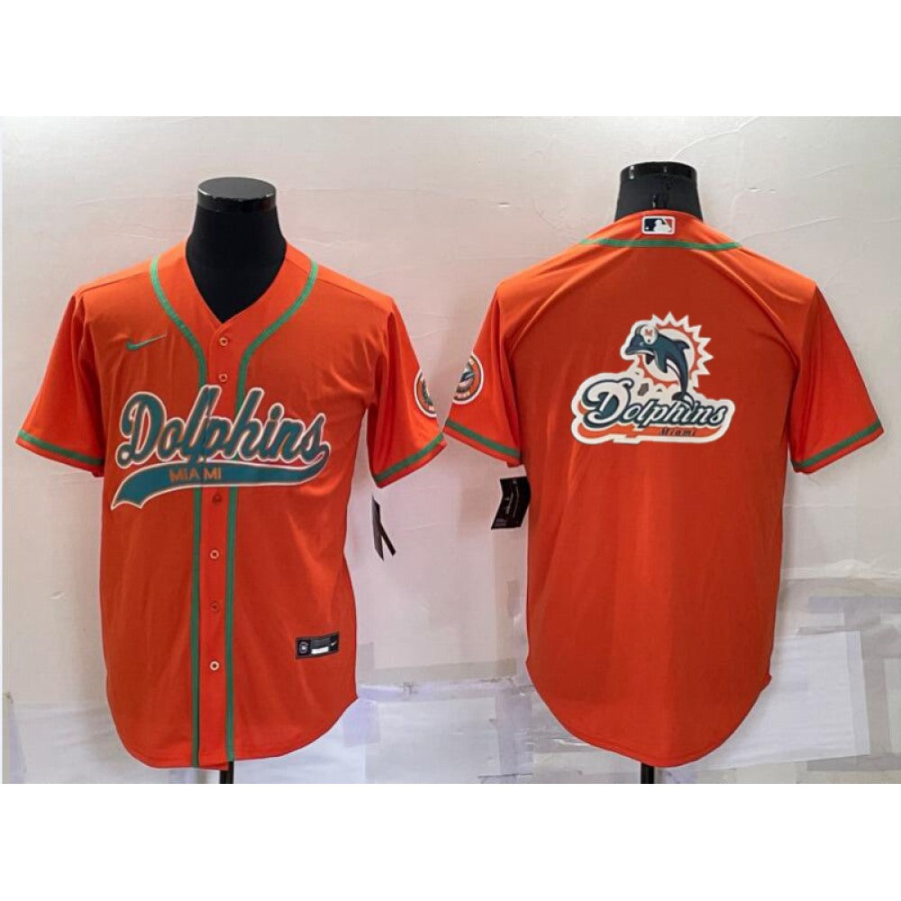 Men's Miami Dolphins Orange Team Big Logo With Patch Cool Base Stitched Baseball Jersey 