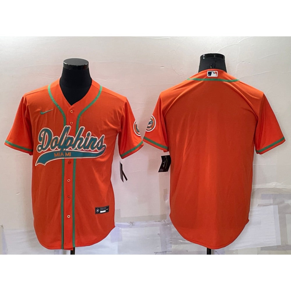 Men's Miami Dolphins Blank Orange Cool Base Stitched Baseball Jersey 