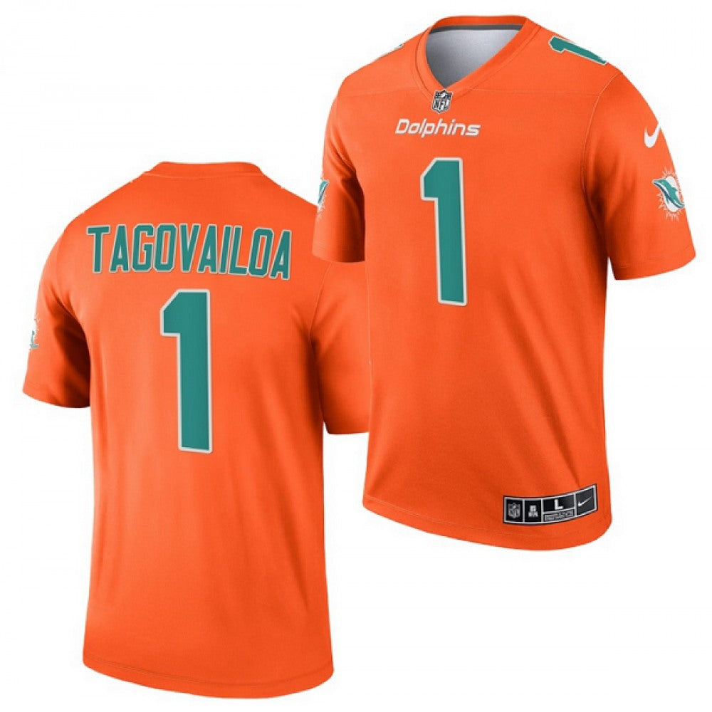 Men's Miami Dolphins #1 Tua Tagovailoa 2021 Orange Inverted Legend Stitched Football Jersey 