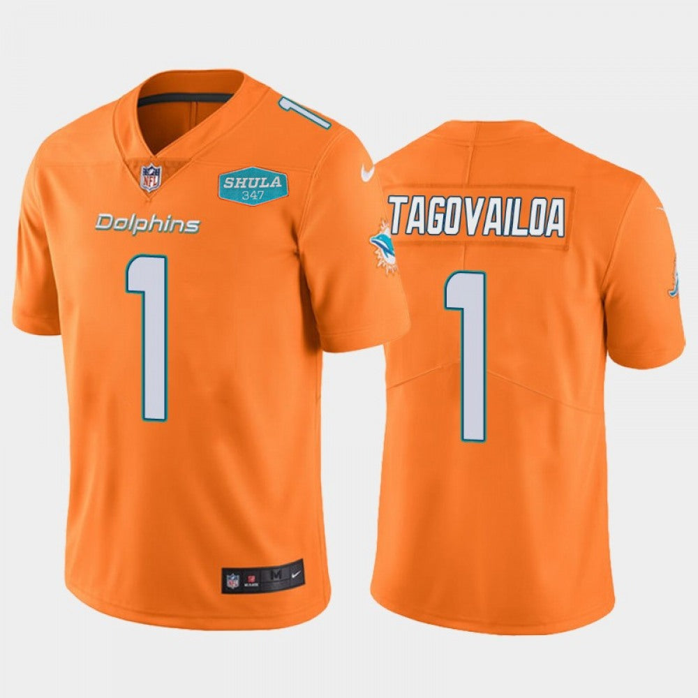 Men's Miami Dolphins #1 Tua Tagovailoa Orange With 347 Shula Patch 2020 Vapor Untouchable Limited Stitched NFL Jersey 