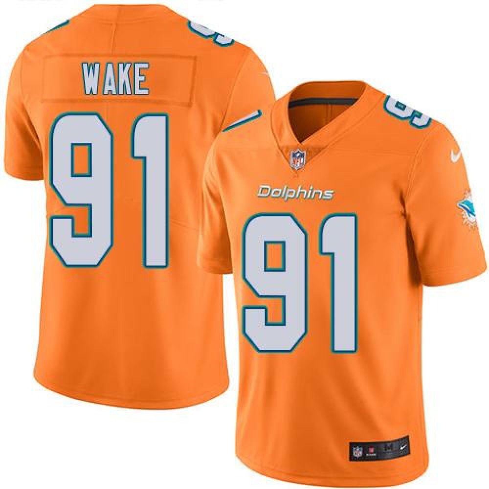 Dolphins #91 Cameron Wake Orange Men's Stitched NFL Limited Rush Jersey 