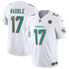 Men's Miami Dolphins #17 Jaylen Waddle White 2023 F.U.S.E. With John Madden Patch Vapor Limited Stitched Football Jersey 