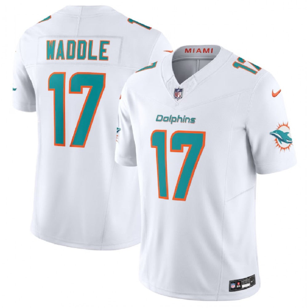 Men's Miami Dolphins #17 Jaylen Waddle White 2023 F.U.S.E Vapor Limited Stitched Football Jersey 