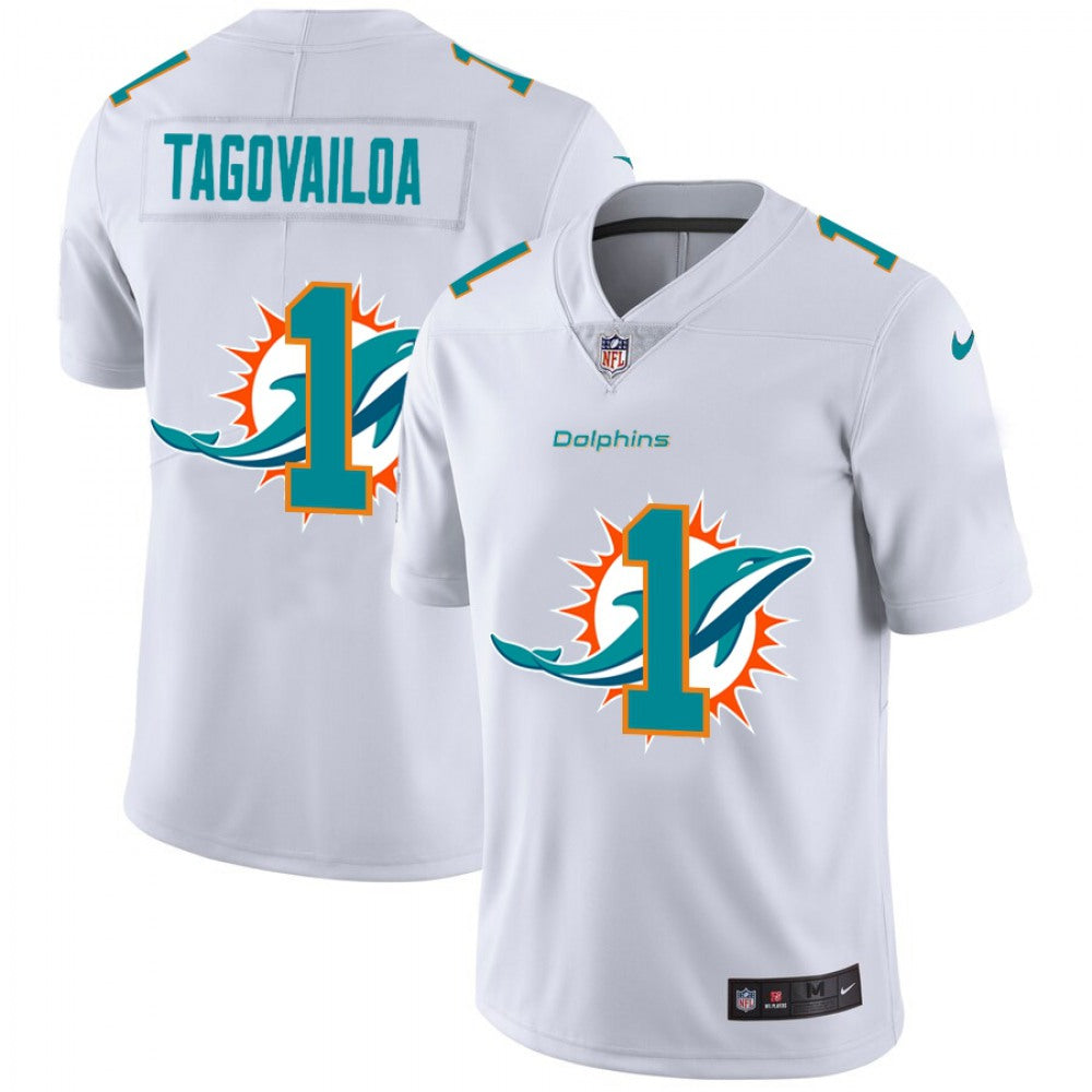 Men's Miami Dolphins #1 Tua Tagovailoa White Shadow Logo Limited Stitched Jersey 