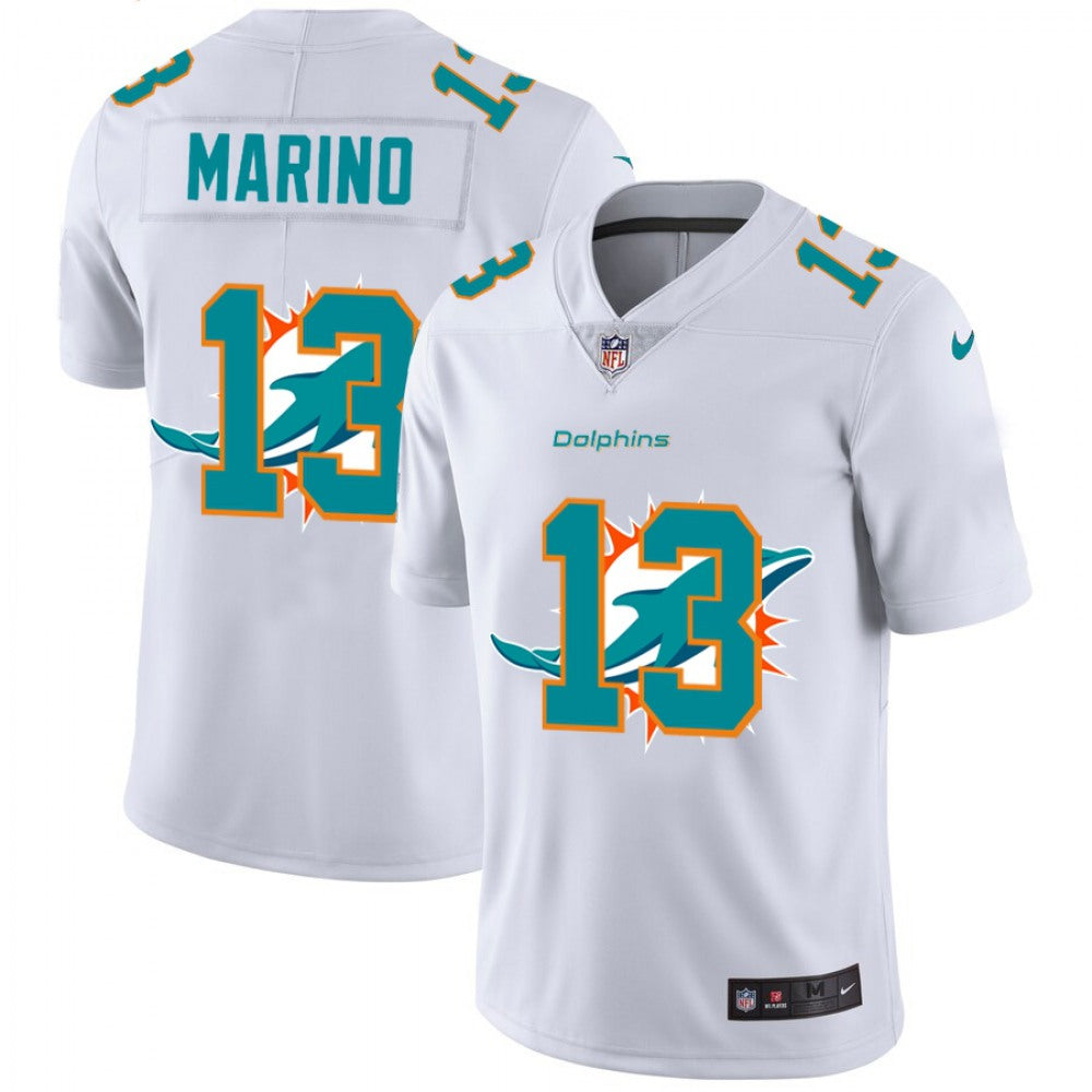 Men's Miami Dolphins #13 Dan Marino White Shadow Logo Limited Stitched Jersey 