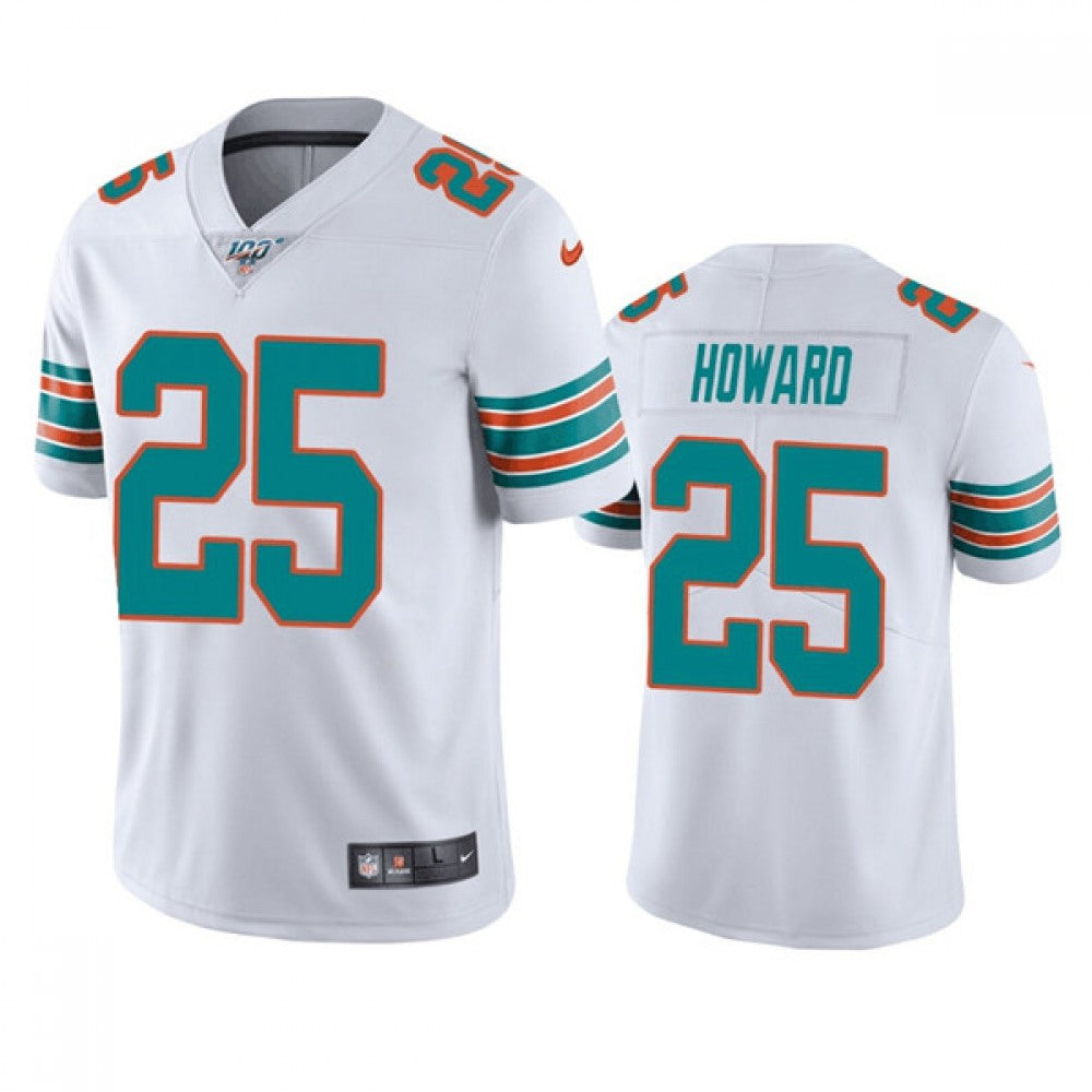 Men's Miami Dolphins #25 Xavien Howard White 100th Season Vapor Limited Stitched Jersey 