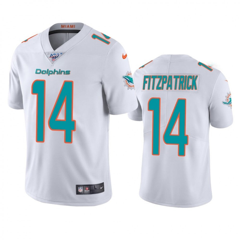 Men's Miami Dolphins #14 Ryan Fitzpatrick 2019 White 100th Season Vapor Untouchable Stitched NFL Jersey 