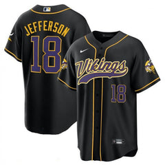 Men's Minnesota Vikings #18 Justin Jefferson Black Cool Base Stitched Baseball Jersey 
